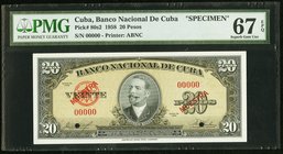 Cuba Banco Nacional de Cuba 20 Pesos 1958 Pick 80s2 Specimen PMG Superb Gem Unc 67 EPQ. Two POCs.

HID09801242017