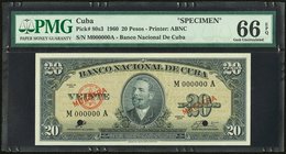 Cuba Banco Nacional de Cuba 20 Pesos 1960 Pick 80s3 Specimen PMG Gem Uncirculated 66 EPQ. Two POCs.

HID09801242017