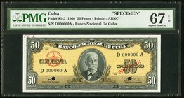 Cuba Banco Nacional de Cuba 50 Pesos 1960 Pick 81s3 Specimen PMG Superb Gem Unc 67 EPQ. Two POCs; printer's annotation.

HID09801242017