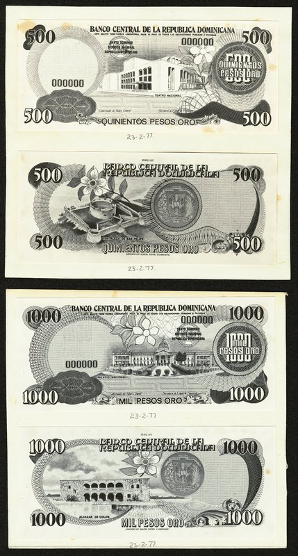 Dominican Republic Banco Central 500; 1000 ND (1977) Pick UNL Two Photographic P...