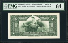 Ecuador Banco del Pichincha 5 Sucres ND (1912-20) Pick S223bp Back Proof PMG Choice Uncirculated 64. Tear in card stock.

HID09801242017