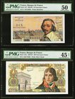 France Banque de France 10; 100 Nouveaux Francs 1959-1963; 1959-64 Pick 142; 144a Two Examples PMG About Uncirculated 50; Choice Extremely Fine 45 Net...