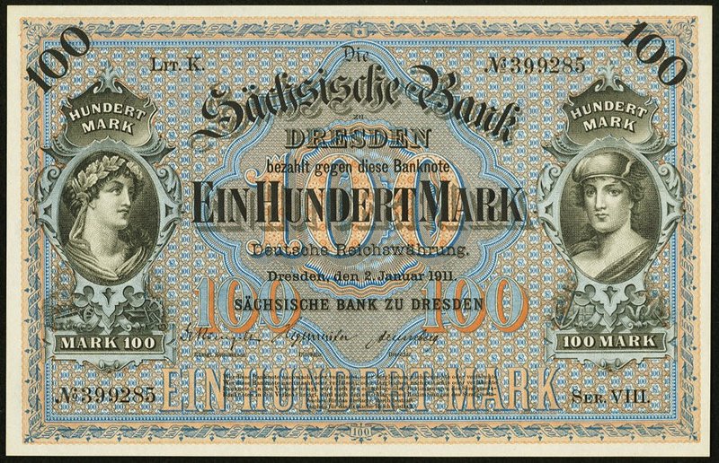 Germany Bank of Saxony 100 Mark 2.1.1911 Pick S952b Crisp Uncirculated. 

HID098...