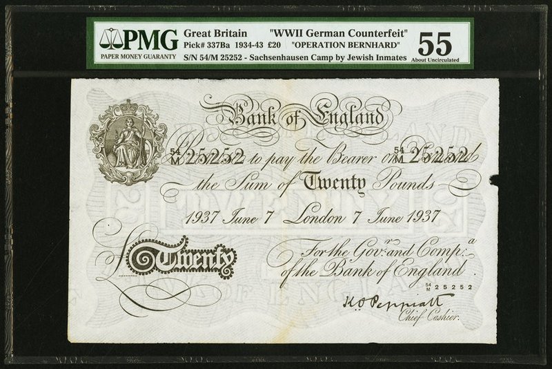 Great Britain Bank of England 20 Pounds 7.6.1937 Pick 337Ba PMG About Uncirculat...