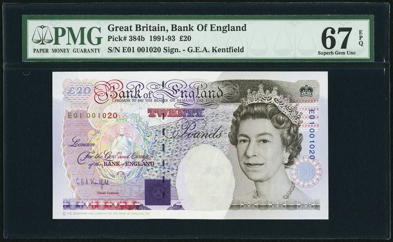Great Britain Bank of England 20 Pounds 1991-93 Pick 384b PMG Superb Gem Unc 67 ...