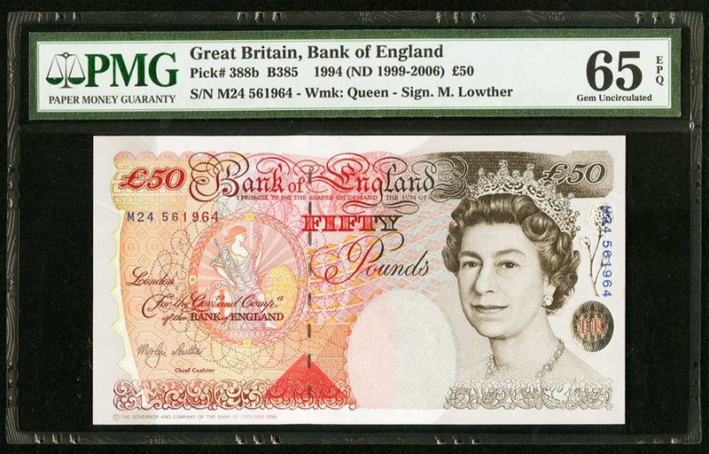 Great Britain Bank of England 50 Pounds 1994 (ND 1999-2006) Pick 388b PMG Gem Un...