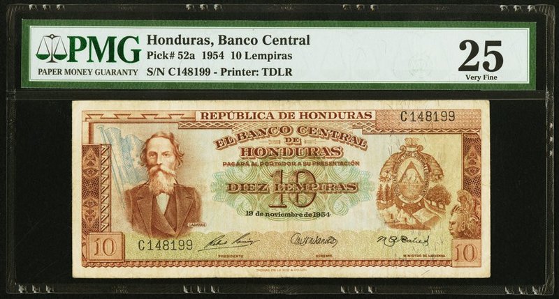 Honduras Banco Central de Honduras 10 Lempiras 19.11.1954 Pick 52a PMG Very Fine...