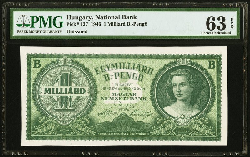 Hungary Hungarian National Bank 1 Milliard 3.6.1946 Pick 137 PMG Choice Uncircul...