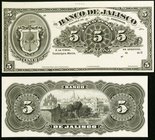 Mexico Banco De Jalisco 5 Pesos ND (1902-14) Pick S320p M385p Front and Back Proofs Crisp Uncirculated. 

HID09801242017