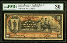Mexico Banco de San Luis Potosi 20 Pesos 3.11.1911 Pick S401c M486c PMG Very Fine 20. 

HID09801242017