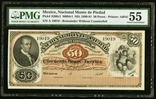 Mexico Nacional Monte de Piedad 50 Pesos ND: 1880-81 Pick S268r1 M694r1 Remainder PMG About Uncirculated 55. Previously mounted.

HID09801242017