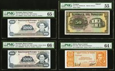 Four PMG Graded Examples From Nicaragua (2), Paraguay & Bolivia. Nicaragua Banco Central de Nicaragua 1000 Cordobas 1984 (ND 1985); 1985 (ND 1987) Pic...