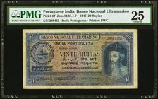 Portuguese India Banco Nacional Ultramarino 20 Rupias 20.11.1945 Pick 37 PMG Very Fine 25. 

HID09801242017