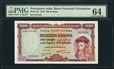 Portuguese India Banco Nacional Ultramarino 300 Escudos 2.1.1959 Pick 44 PMG Choice Uncirculated 64. Spindle hole; pinholes at issue.

HID09801242017