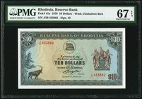 Rhodesia Reserve Bank of Rhodesia 10 Dollars 2.1.1979 Pick 41a PMG Superb Gem Unc 67 EPQ. 

HID09801242017
