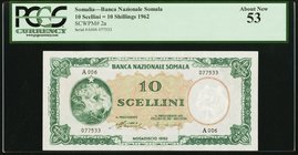 Somalia Banca Nazionale Somala 10 Scellini = 10 Shillings 1962 Pick 2a PCGS About New 53. 

HID09801242017