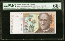 Spain Banco de Espana 5000 Pesetas 1992 (ND 1996) Pick 165 PMG Gem Uncirculated 66 EPQ. 

HID09801242017