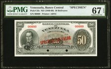 Venezuela Banco Central De Venezuela 50 Bolivares ND (1940-60) Pick 33s Specimen PMG Superb Gem Unc 67 EPQ. Two POCs.

HID09801242017
