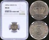 GREECE: 5 Lepta (1895 A) (type III) in copper-nickel with "ΒΑΣΙΛΕΙΟΝ ΤΗΣ ΕΛΛΑΔΟΣ". Inside slab by NGC "MS 66". (Hellas 130).