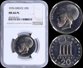 GREECE: 20 Drachmas (1976) in copper-nickel with Pericles. Inside slab by NGC "MS 66 PL". (Hellas 310).