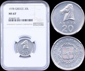 GREECE: 20 Lepta (1978) in aluminium with Horse. Inside slab by NGC "MS 67". (Hellas 255).