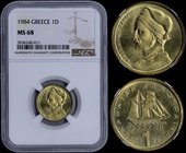 GREECE: 1 Drachma (1984) (type I) in nickel-brass with Konstantinos Kanaris. Inside slab by NGC "MS 68". Top grade in both companies. (Hellas 266).