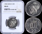 GREECE: 20 Drachmas (1984) (type Ia) in copper-nickel with Pericles. Inside slab by NGC "MS 65". (Hellas 314).