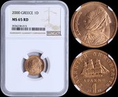 GREECE: 1 Drachma (2000)(tupe II) in copper with Bouboulina. Inside slab by NGC "MS 65 RD". (Hellas 273).
