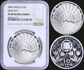 GREECE: 10 Euro (2006) commemorative coin in silver (0,925) for mount Olympus National Park (Dion). Inside slab by NGC "PF 69 ULTRA CAMEO". Accompanie...