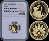 GREECE: 100 Euro (2015) in gold (0,999) commemorating Greek Mythology / The Olympian Gods - Hera. Inside slab by NGC "PF 69 ULTRA CAMEO". Accompanied ...