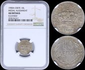 GREECE: 10 Lepta (1900 A) in copper-nickel with "ΚΡΗΤΙΚΗ ΠΟΛΙΤΕΙΑ". Variety: Medal alignment. Inside slab by NGC "AU DETAILS - CLEANED". (Hellas C.6a)...