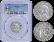 CYPRUS: 4 1/2 Piastres (1901) in silver (0,925). Obv: Crowned and veiled bust. Rev: Crowned arms divide date, denomination below. Inside slab by PCGS ...