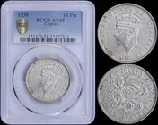 CYPRUS: 18 Piastres (1938) in silver (0,925). Obv: Crowned head. Rev: Two stylized rampant lions. Inside slab by PCGS "AU 55". (KM 26) & (Fitikides 88...