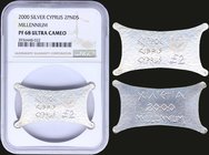 CYPRUS: 2 Pounds (2000) in silver (0,925) commemorating the Millennium. Obv: National arms and denomination. Rev: Three line inscription. Inside slab ...
