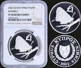 CYPRUS: 1 Pound (2002) in silver (0,925). Obv: National arms. Rev: Butterfly on branch. Inside slab by NGC "PF 70 ULTRA CAMEO". Accompanied by its off...