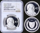 CYPRUS: 5 Euro (2014) in silver (0,925) commemorating the 100th Birthday Anniversary of Kostas Montis. Obv: National arms. Rev: Kostas Montis. Inside ...