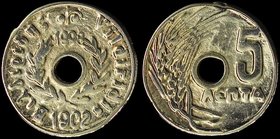 GREECE: Holed gilded private token. Obv: "Βιλδιρίδης - Vildiridis / 1902-1998". Rev: "5 ΛΕΠΤΑ". Diameter: 20mm. Weight: 1,76gr. Extremely Fine....