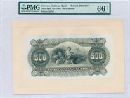 GREECE: Back proof of 500 Drachmas (2.1.1901) with a woman and sheep. Printed by ABNC. Inside plastic folder by PMG "Gem Uncirculated 66 - EPQ". (Pick...