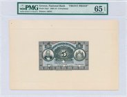 GREECE: Front proof of 5 Drachmas (1.10.1905) in black on purple and green unpt with portrait of G Stavros at left & Arms of King George I at right. S...