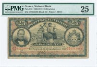 GREECE: 25 Drachmas (20.12.1915) in black on red and blue unpt with portrait of G. Stavros at left and Arms of King George I at right. Serial no "ΦZ 6...