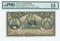 GREECE: 25 Drachmas (24.8.1916) in black on red and blue unpt with portrait of G. Stavros at left and Arms of King George I at right. Serial no "BX 79...