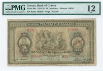 GREECE: 50 Drachmas (16.9.1921 - 1922 NEON issue) in brown on green unpt with relief of sarcophagus at center, portrait of G. Stavros at left and Arms...
