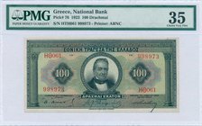 GREECE: 100 Drachmas (1.3.1923) in black and multicolor with portrait of G Stavros at center. Printed by ABNC. Inside plastic folder by PMG "Choice Ve...