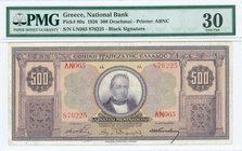 GREECE: 500 Drachmas (12.11.1926) in purple on multicolor unpt with portrait of G. Stavros at center. Serial no "ΛN065 876225". Inside plastic folder ...