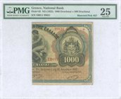 GREECE: 1/2 right of 1000 Drachmas (Bisected #Pick 57, 15.4.1917) of 1922 Emergency issue. Serial no "ΣΒ011 99631". Inside plastic folder by PMG "Very...