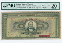 GREECE: 1000 Drachmas of 1928 Third Provisional issue (ND 1928 - old date 15.10.1926) in black on green and multicolor unpt with portrait of G. Stavro...