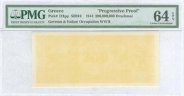 GREECE: 200 million Drachmas (9.9.1944) color proof of face in yellow. Uniface. Inside plastic folder by PMG "Choice Uncirculated 64 - EPQ - Progressi...