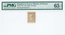 GREECE: 10 Lepta (ND 1922) postage stamp currency issue in brown with Hermes. Same on back. Zig-Zag perforations. Inside plastic folder by PMG "Choice...