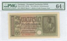 GREECE: 20 Reichsmark (ND 1940-45) in dark brown on red-brown and pale olive unpt with the Architect by A. Durer at right, German treasury notes issue...