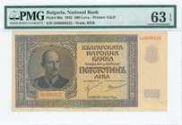 GREECE: 500 Leva (1942) in black and blue on green and brown unpt with Portrait Boris III at left. Serial no "SH0686525". WMK: BNB. Printed by G&D. In...